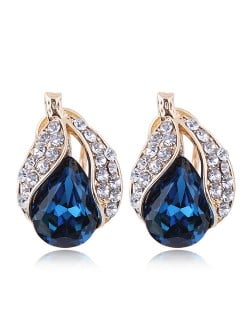 Czech Rhinestone Embellished Glass Fruit High Fashion Women Statement Earrings - Blue