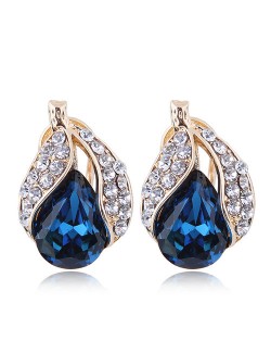 Czech Rhinestone Embellished Glass Fruit High Fashion Women Statement Earrings - Blue