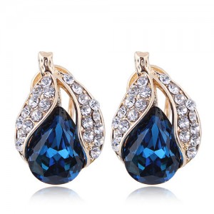 Czech Rhinestone Embellished Glass Fruit High Fashion Women Statement Earrings - Blue
