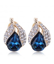 Czech Rhinestone Embellished Glass Fruit High Fashion Women Statement Earrings - Blue