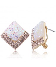 Czech Rhinestone Embellished Resin Square Shining High Fashion Earrings - White