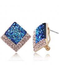 Czech Rhinestone Embellished Resin Square Shining High Fashion Earrings - Blue