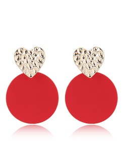 Golden Heart Red Round Fashion Costume Earrings