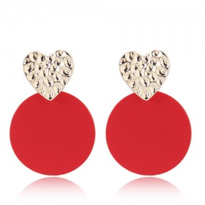 Golden Heart Red Round Fashion Costume Earrings
