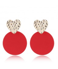 Golden Heart Red Round Fashion Costume Earrings