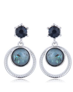 Rhinestone Embellished Dangling Hoop Korean High Fashion Earrings - Champagne