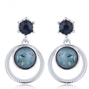 Rhinestone Embellished Dangling Hoop Korean High Fashion Earrings - Champagne