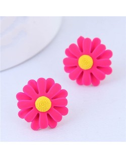 Oil-spot Glazed Daisy Women Fashion Statement Earrings - Rose
