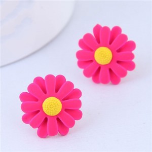 Oil-spot Glazed Daisy Women Fashion Statement Earrings - Rose