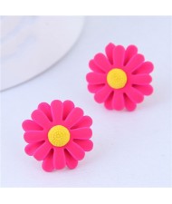 Oil-spot Glazed Daisy Women Fashion Statement Earrings - Rose