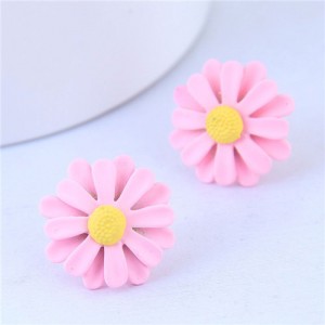 Oil-spot Glazed Daisy Women Fashion Statement Earrings - Pink