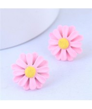Oil-spot Glazed Daisy Women Fashion Statement Earrings - Pink