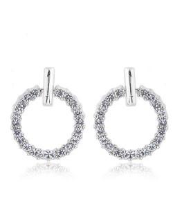 Sweet Rhinestone Hoop Design Young Lady Fashion Earrings - Silver