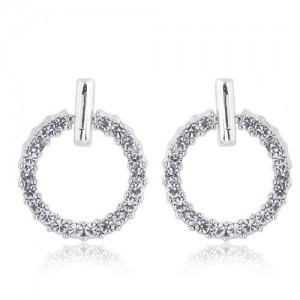 Sweet Rhinestone Hoop Design Young Lady Fashion Earrings - Silver