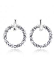 Sweet Rhinestone Hoop Design Young Lady Fashion Earrings - Silver
