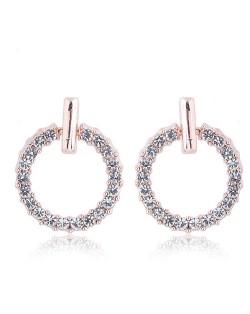 Sweet Rhinestone Hoop Design Young Lady Fashion Earrings - Golden