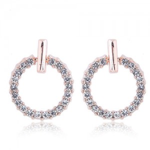 Sweet Rhinestone Hoop Design Young Lady Fashion Earrings - Golden
