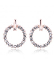 Sweet Rhinestone Hoop Design Young Lady Fashion Earrings - Golden