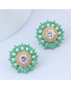 Oil-spot Glazed Fashionable Flower Design Women Costume Earrings - Green