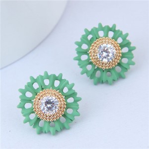 Oil-spot Glazed Fashionable Flower Design Women Costume Earrings - Green