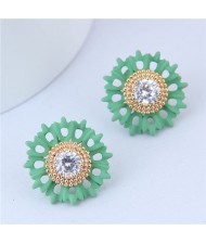 Oil-spot Glazed Fashionable Flower Design Women Costume Earrings - Green