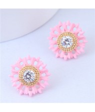 Oil-spot Glazed Fashionable Flower Design Women Costume Earrings - Pink