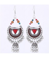 Oil-spot Glazed Folk Style Arch with Bells Tassel Design High Fashion Women Earrings - Red