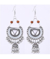 Oil-spot Glazed Folk Style Arch with Bells Tassel Design High Fashion Women Earrings - White