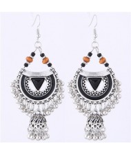 Oil-spot Glazed Folk Style Arch with Bells Tassel Design High Fashion Women Earrings - Black