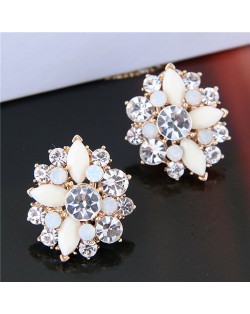 Rhinestone and Resin Glistening Flower Sweet Fashion Earrings - White