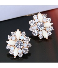 Rhinestone and Resin Glistening Flower Sweet Fashion Earrings - White