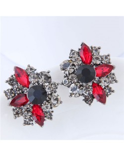Rhinestone and Resin Glistening Flower Sweet Fashion Earrings - Red