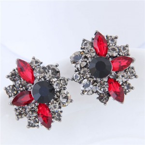 Rhinestone and Resin Glistening Flower Sweet Fashion Earrings - Red