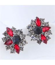 Rhinestone and Resin Glistening Flower Sweet Fashion Earrings - Red