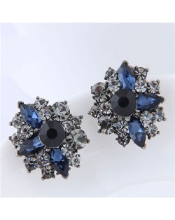 Rhinestone and Resin Glistening Flower Sweet Fashion Earrings - Blue
