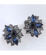 Rhinestone and Resin Glistening Flower Sweet Fashion Earrings - Blue