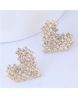 Glistening Rhinstone Golden Heart Shape Women Costume Earrings