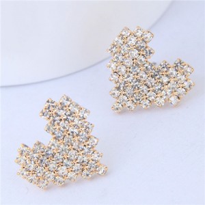 Glistening Rhinstone Golden Heart Shape Women Costume Earrings