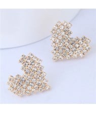 Glistening Rhinstone Golden Heart Shape Women Costume Earrings