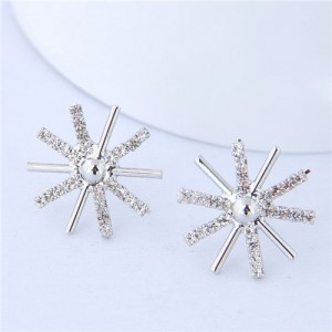 Cubic Zirconia Snowflake Women Statement Earrings - Silver