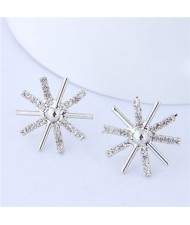 Cubic Zirconia Snowflake Women Statement Earrings - Silver