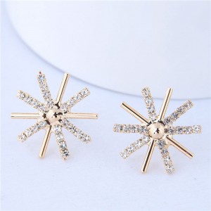 Cubic Zirconia Snowflake Women Statement Earrings - Golden