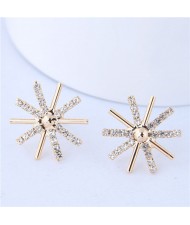 Cubic Zirconia Snowflake Women Statement Earrings - Golden