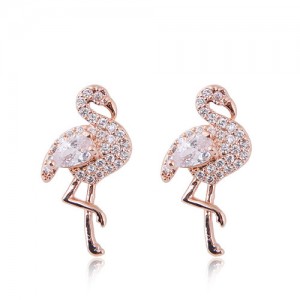 Rhinestone Embellished Shining Swan Design High Fashion Earrings - Golden