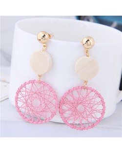 Sweet Weaving Style Dangling Hoop High Fashion Earrings - Pink