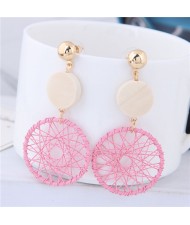 Sweet Weaving Style Dangling Hoop High Fashion Earrings - Pink