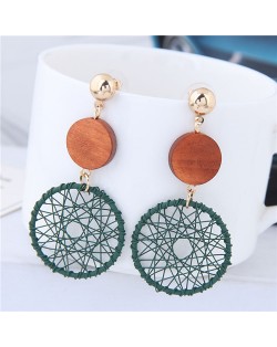 Sweet Weaving Style Dangling Hoop High Fashion Earrings - Green