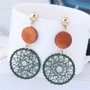 Sweet Weaving Style Dangling Hoop High Fashion Earrings - Green