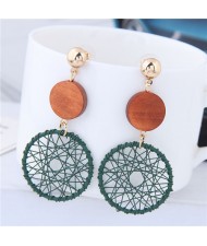 Sweet Weaving Style Dangling Hoop High Fashion Earrings - Green