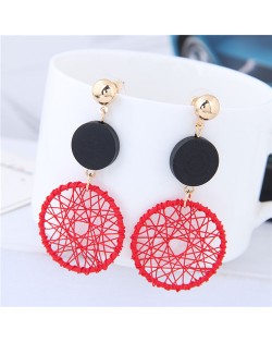 Sweet Weaving Style Dangling Hoop High Fashion Earrings - Red